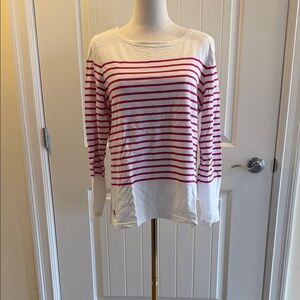 Joules Women's Long Sleeve Top - White and Red Stripes